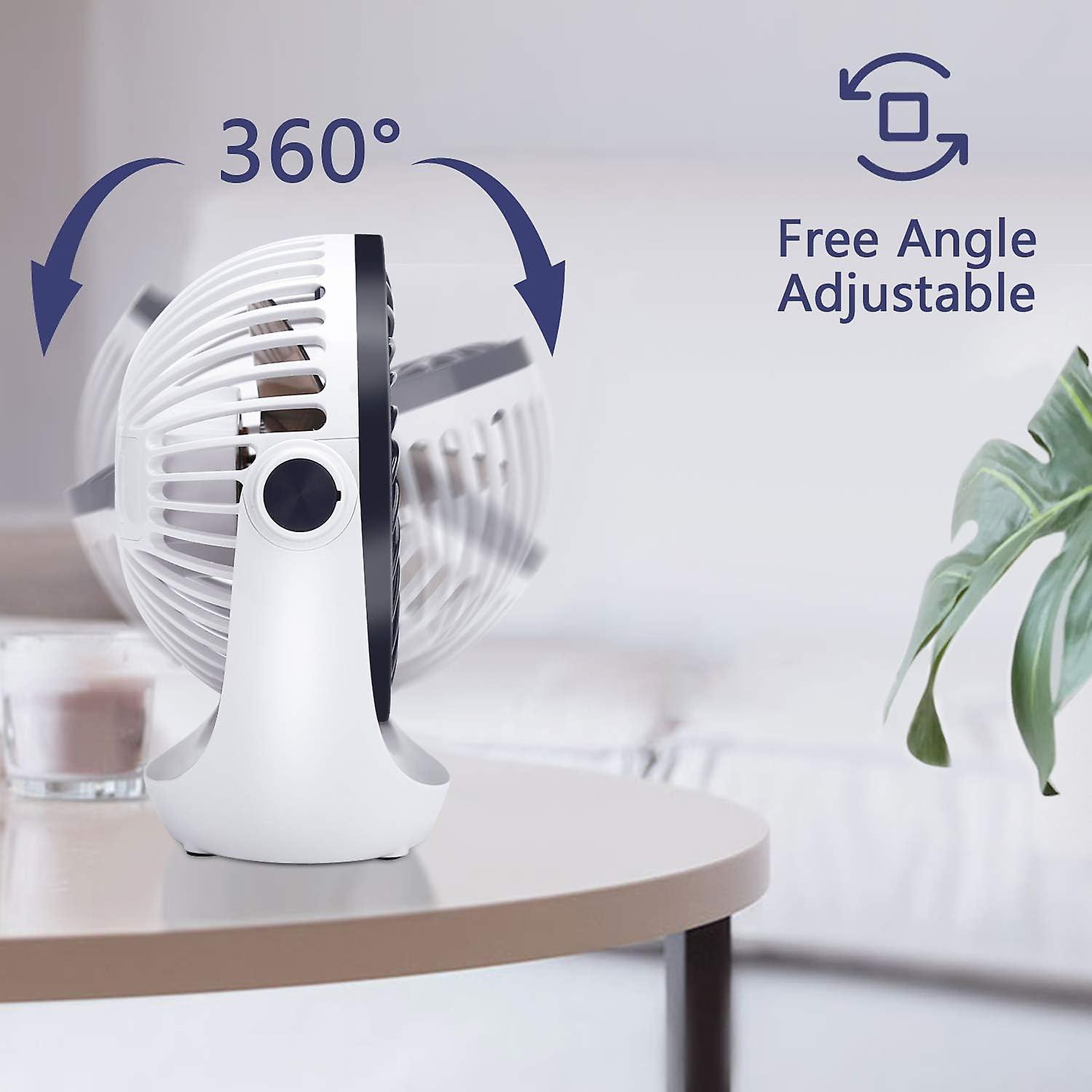Desk Fan Small Table Fan With Strong Airflow Rechargeable Battery Operated Portable Fan 3 Speeds Adjustable Head 360rotatable Mini Personal Fan