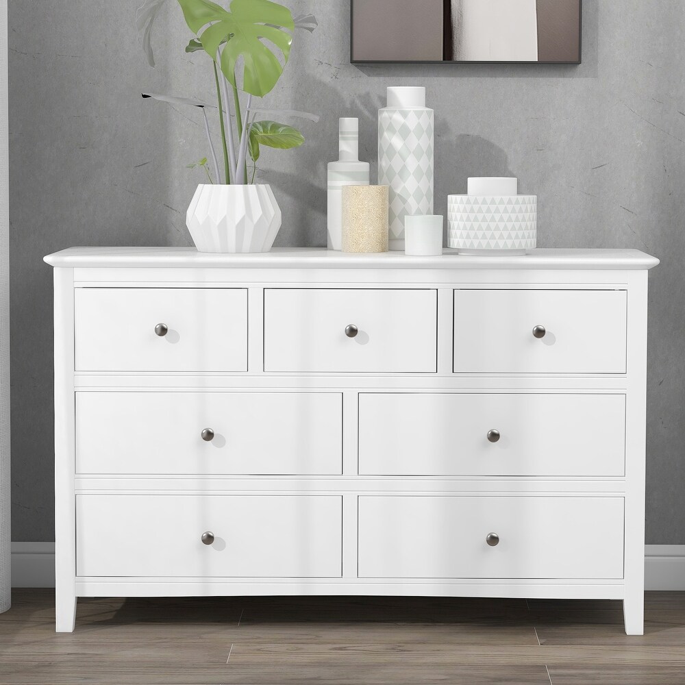 7 / 5 Drawers Solid Wood Dresser in White