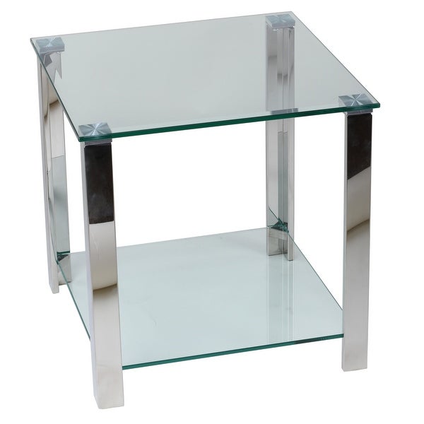 Cortesi Home Melissa Double Shelf Glass Stainless Steel Frame 20-inch Contemporary End Table