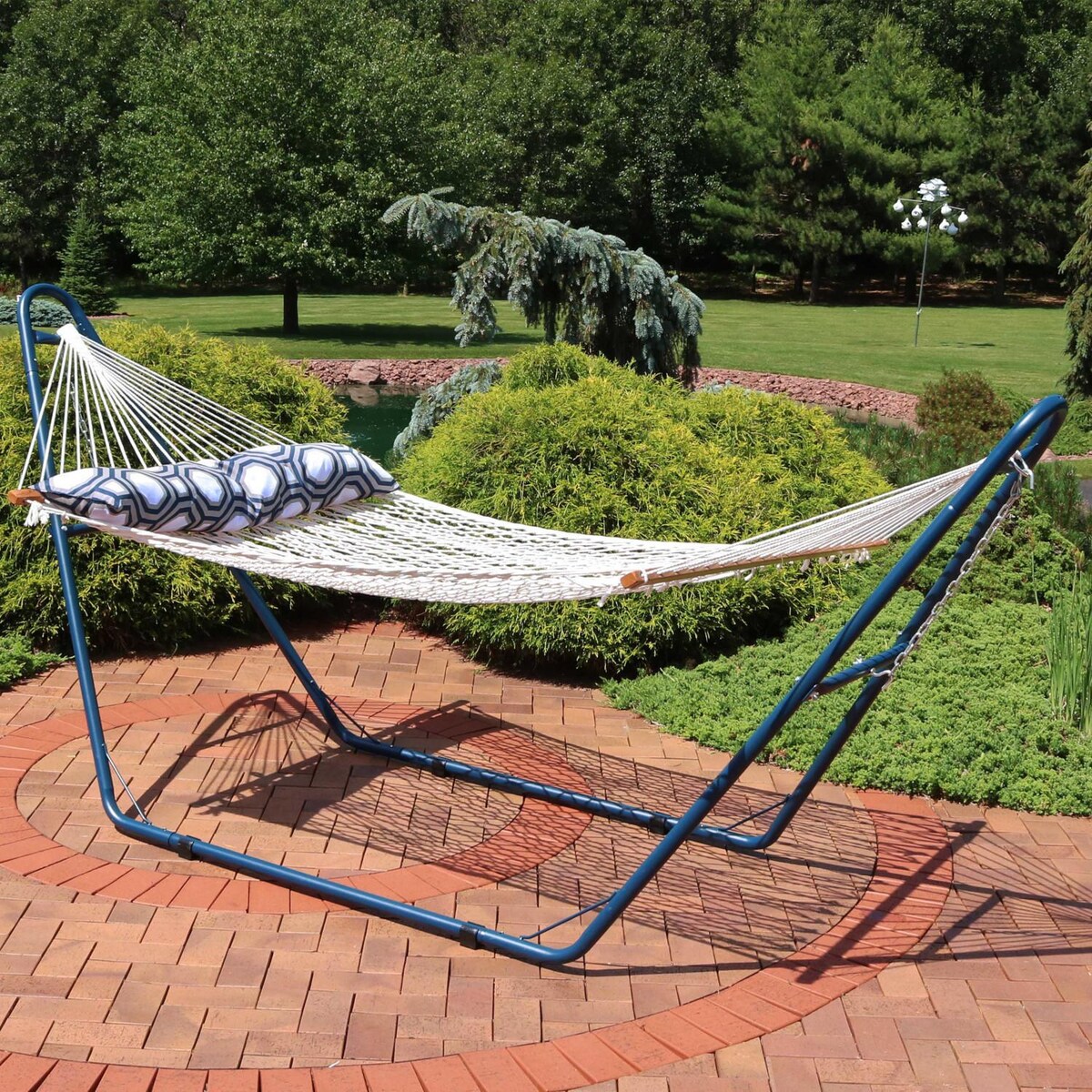 Ultimate Patio Classic Double Rope Hammock w/ Universal Multi-Use Stand and Pillow