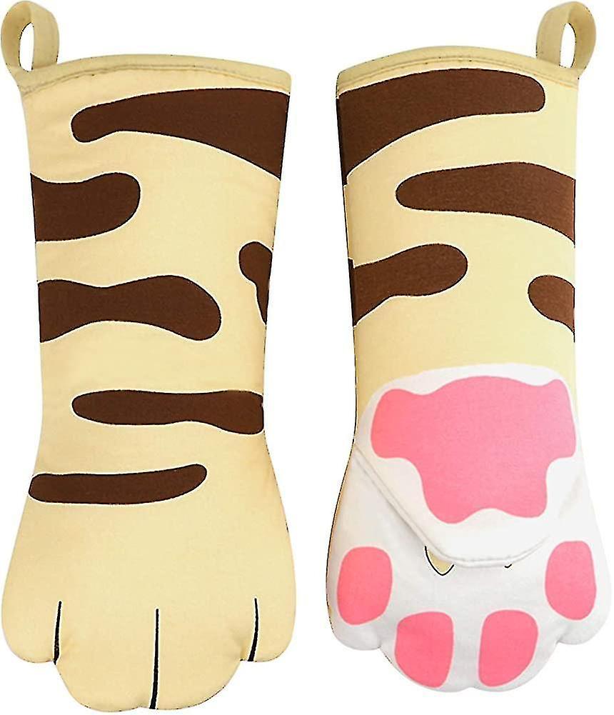 Oven Mitts Kitten Cat Paw Design Heat Resistant Oven Gloves Thick Cotton Lining