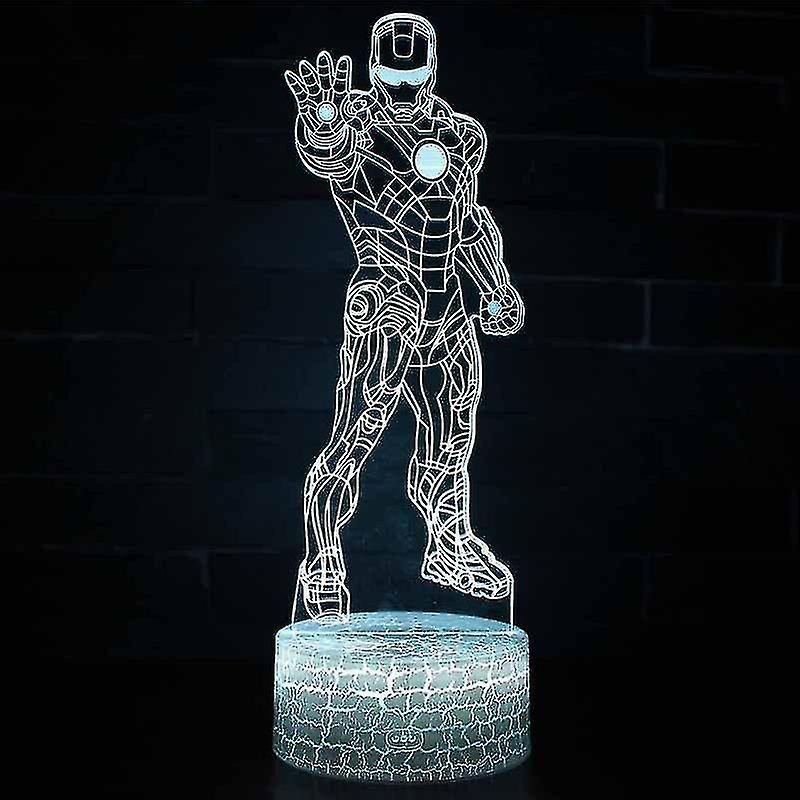 7 Colour Illusion Table Desk Lamp 3d Led Night Light Bust Iron Man Kids Toys Redmiter@