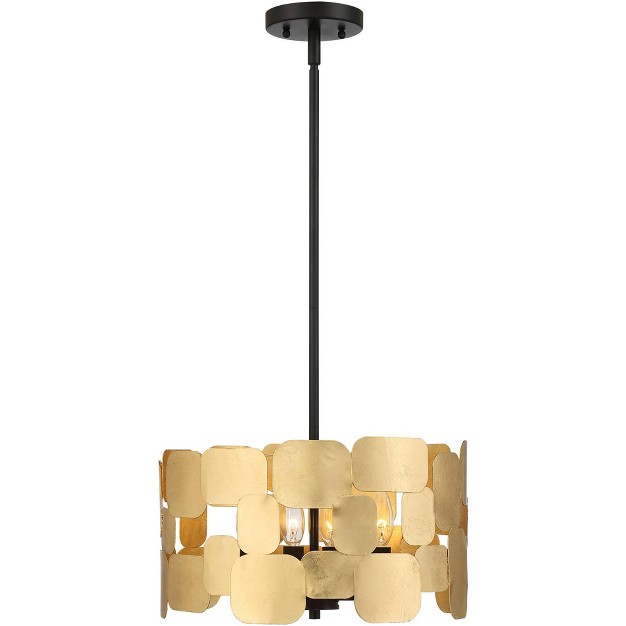 Wide Modern Gold Leaf Drum Shade 4 light Fixture For Dining Room House Foyer Kitchen Island