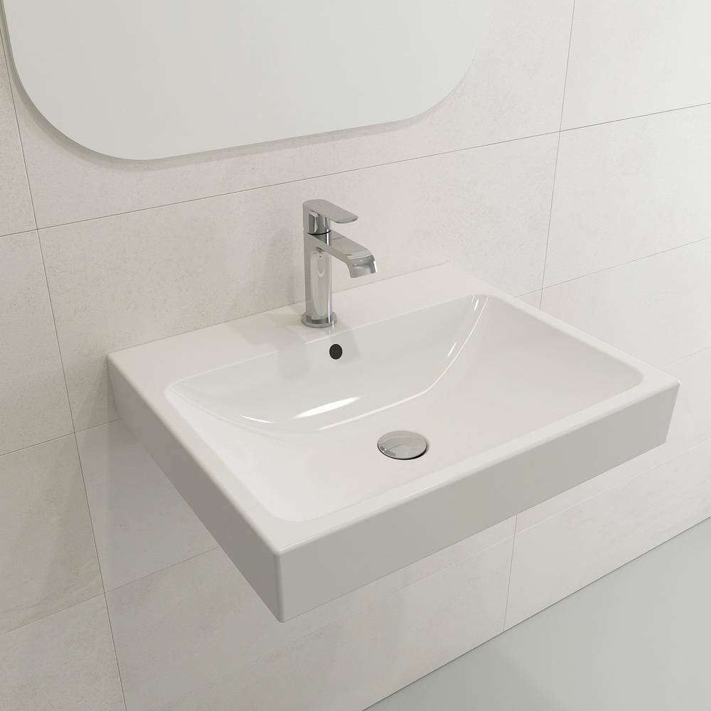 BOCCHI Scala Arch 23.75 in. 1-Hole White Fireclay Rectangular Wall-Mounted Bathroom Sink 1077-001-0126