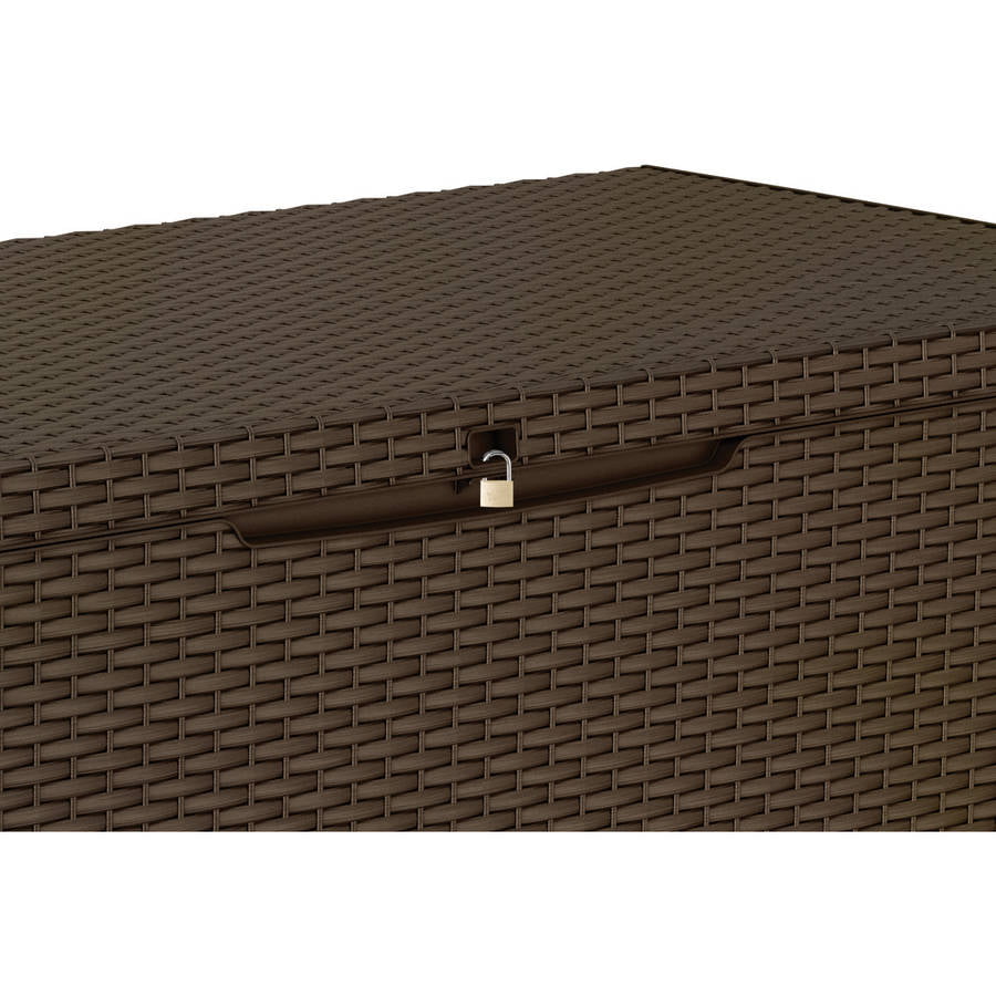 Keter Capri Rattan Resin 80-Gal Outdoor Storage Plastic Deck Box, Espresso Brown