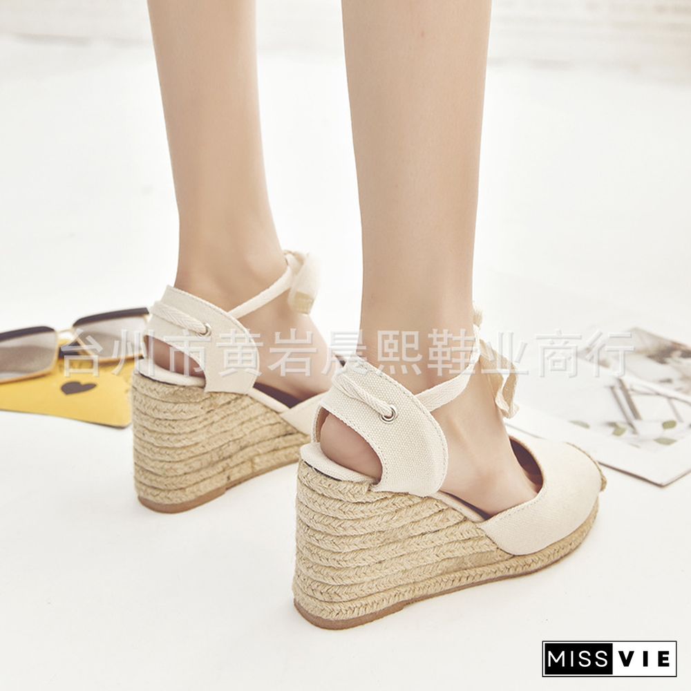 Women's Espadrille Ankle Strap Sandals Comfortable Slippers Ladies Womens Casual Shoes Breathable Flax Hemp Canvas Pumps