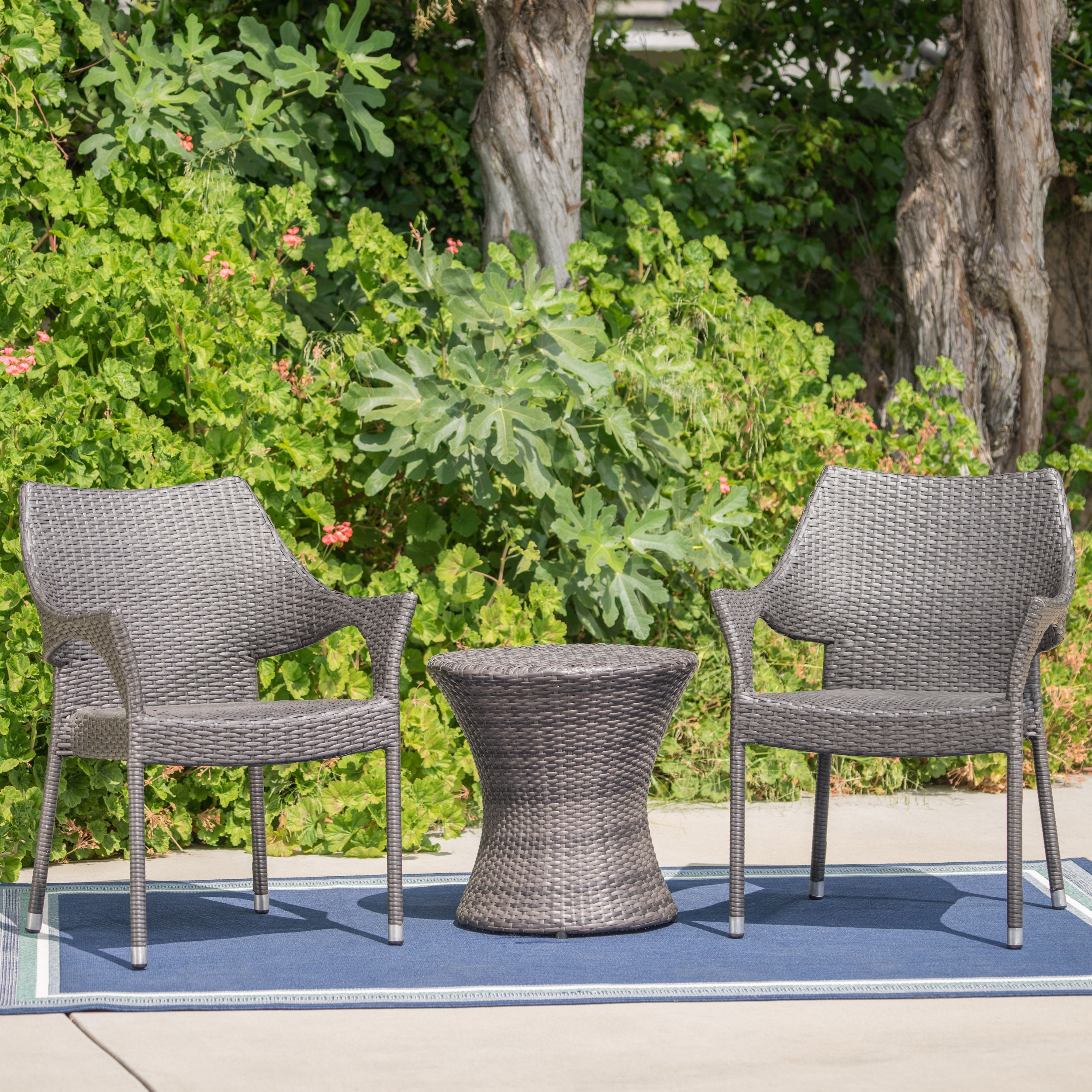 Alfheimr Outdoor 3 Piece Grey Wicker Stacking Chair Chat Set