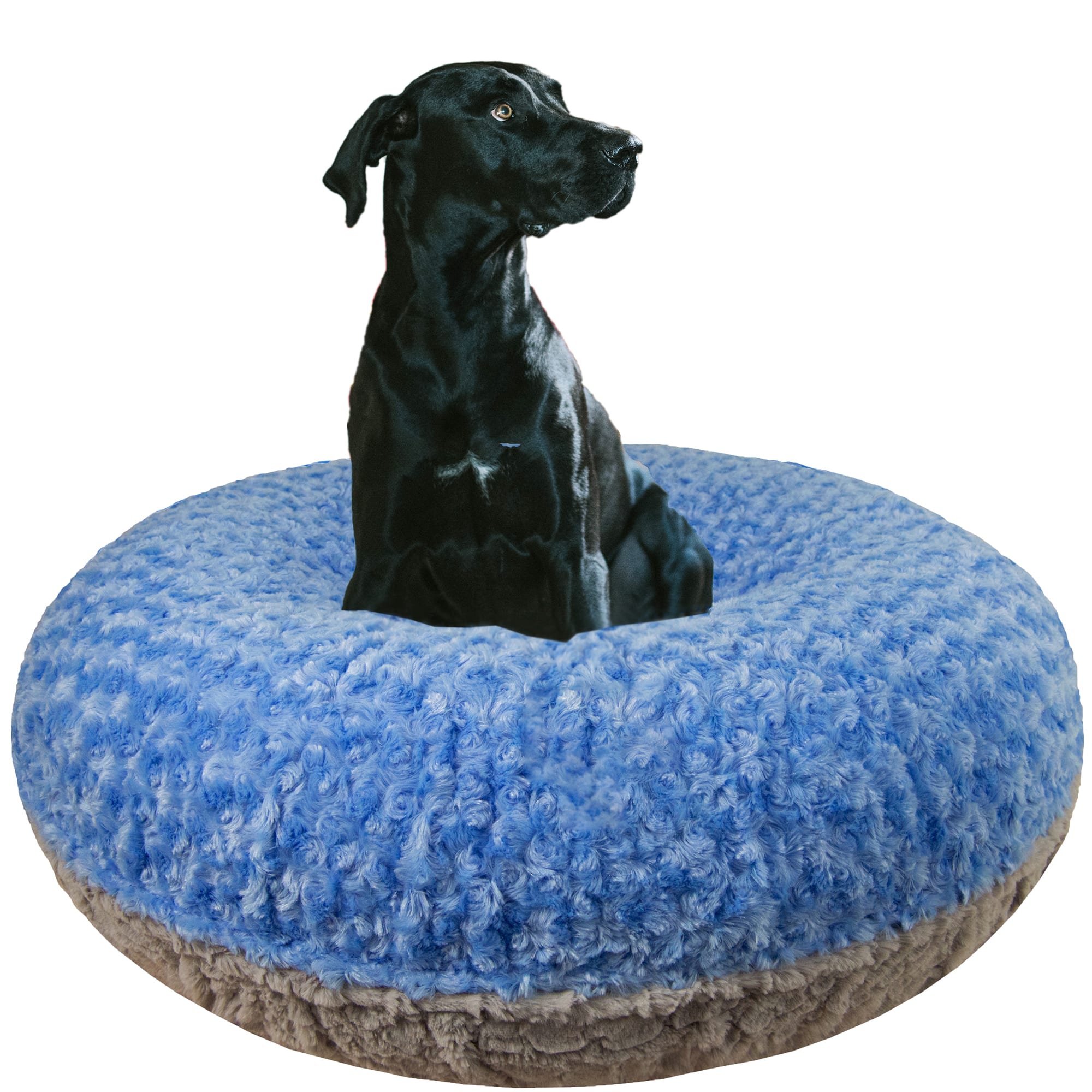 Bessie and Barnie Signature Blue Sky/Serenity Gray Luxury Extra Plush Faux Fur Bagel Dog Bed， 24