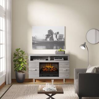 SCOTT LIVING CESTONI 48 in. Freestanding Media Console Wooden Electric Fireplace in Medium Gray Ash HDSLFP48L-3A