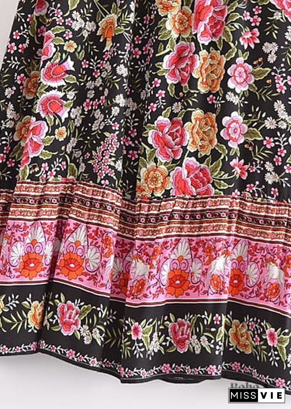 Boho Skirts in Eulalie Balck Pink Flower For Women