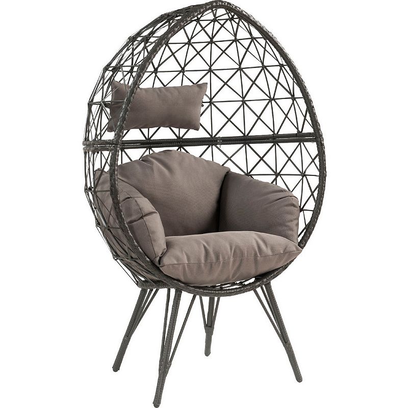 Patio Lounge Chair with Wicker Geometric Pattern， Black