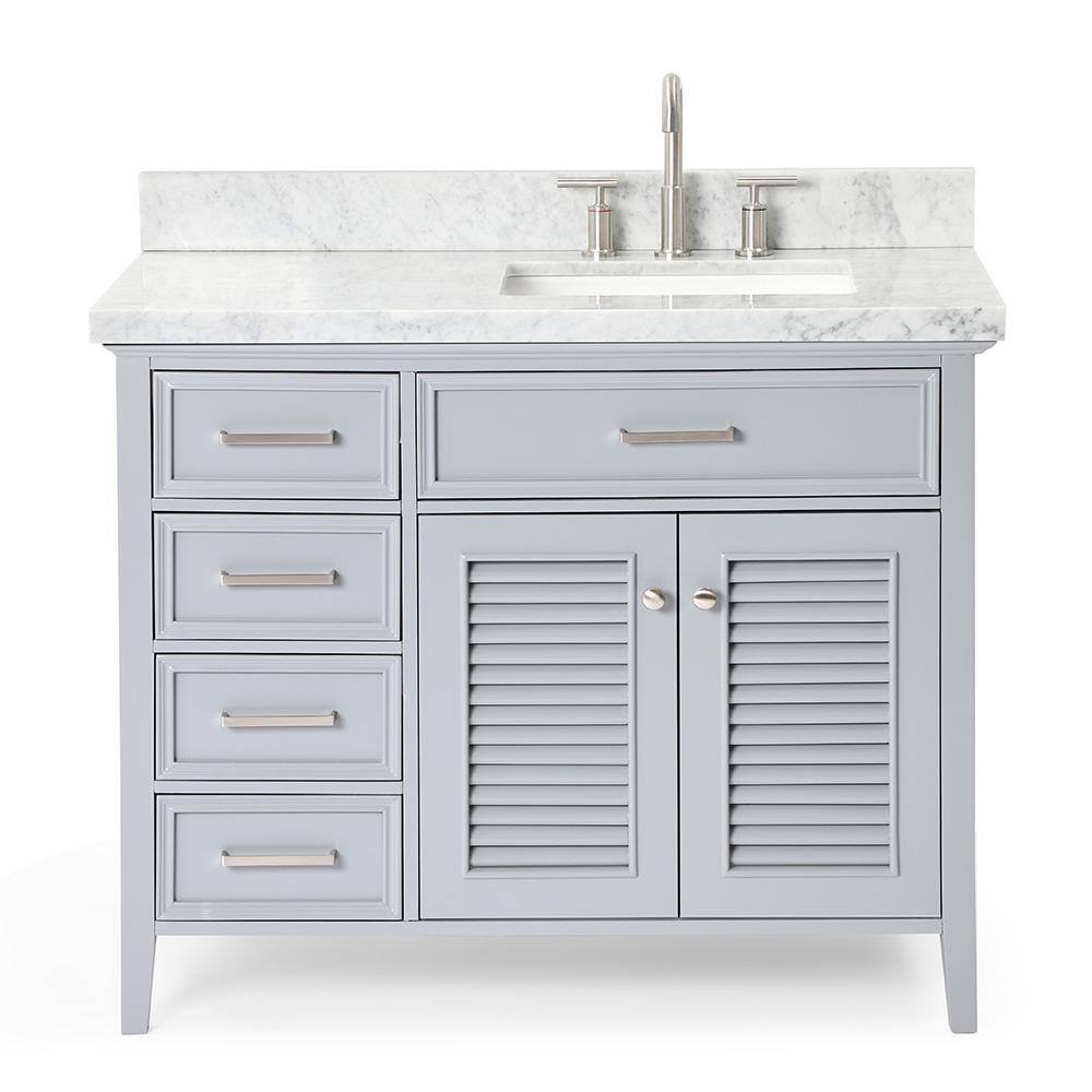 ARIEL Kensington 43 in. Bath Vanity in Grey with Marble Vanity Top in Carrara White with White Basin D043S-R-VO-GRY