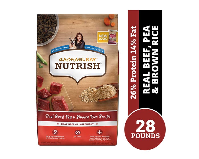 Rachael Ray Nutrish Real Beef， Pea  Brown Rice Recipe Dry Dog Food， 28 lb. Bag