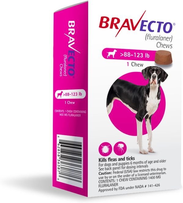 Bravecto Chew for Dogs， 88-123 lbs， (Pink Box)