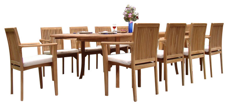 11 Piece Outdoor Teak Dining Set  94 quotOval Table  10 Lua Stacking Arm Chairs   Contemporary   Outdoor Dining Sets   by Teak Deals  Houzz