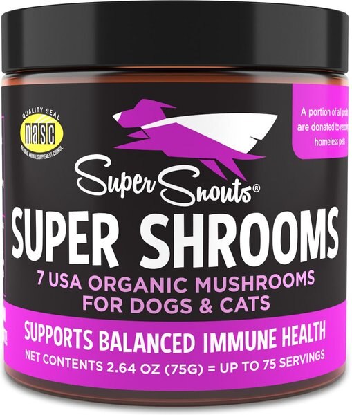 Super Snouts Super Shrooms Organic Super 7 Medicinal Mushroom Blend Dog Immunity Supplement， 2.6-oz jar