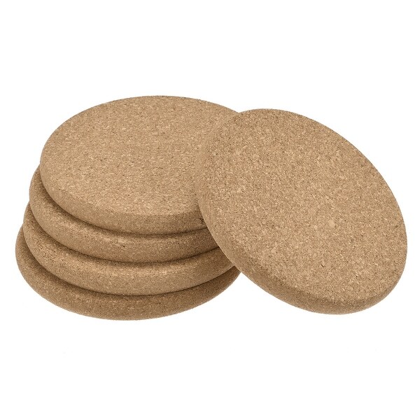 100mm Round Coasters 10mm Thick Cork Cup Mat Pad Round Edge 5pcs - Wood