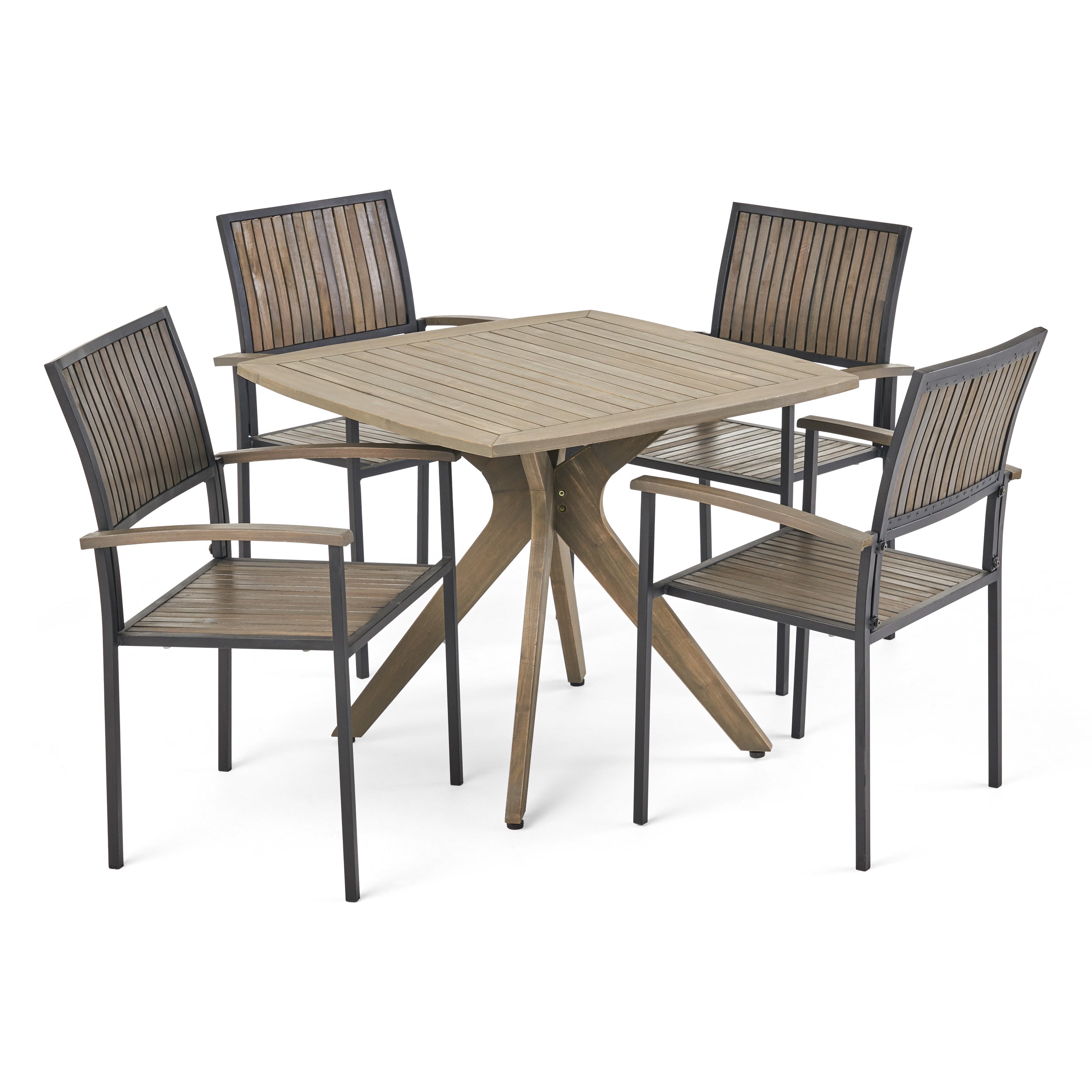 Emma Outdoor 4 Seater Acacia Wood Square Dining Set