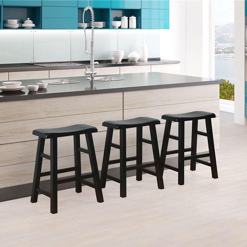 eHemco Heavy-Duty Solid Wood Saddle Seat Kitchen Counter Height Barstools， 24 Inches， Set of 3