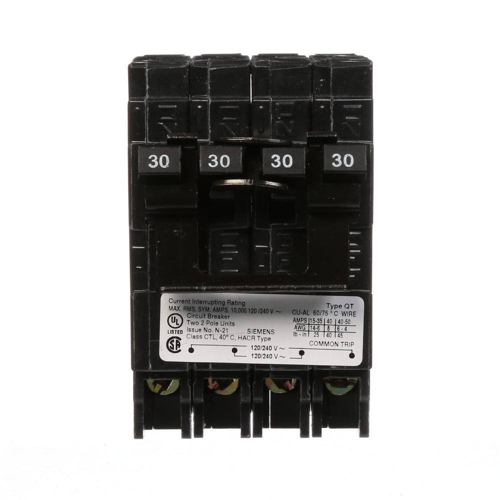 Siemens Quadplex 1-Outer 30 Amp Double-Pole and 1-Inner 30 Amp Double-Pole Circuit Breaker Q23030CT2