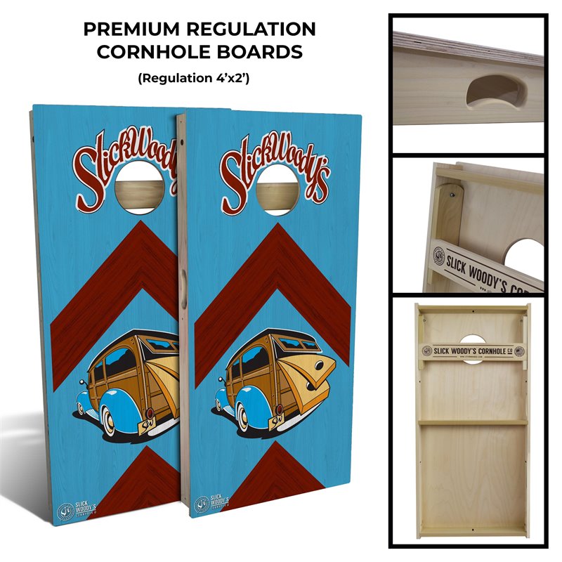 Slick Woody's Regulation Heritage Wagon Script Arrows Cornhole Board Set in Blue