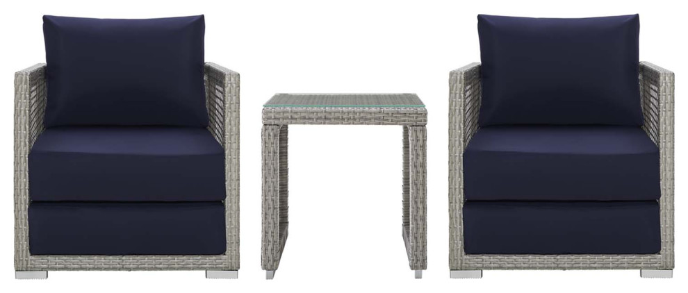 Modern Outdoor Sofa  Chair and Coffee Table Set  Rattan Fabric  Gray Navy Blue   Tropical   Outdoor Lounge Sets   by House Bound  Houzz