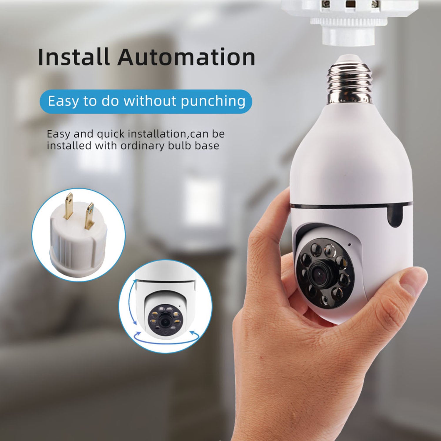 Rtmgob Light Bulb Camera， 5G WiFi Lightbulb Cameras for Home Security， Wireless Lightbulb Security Camera with Motion Detection， Audio， Remote APP Access， Cloud Storage