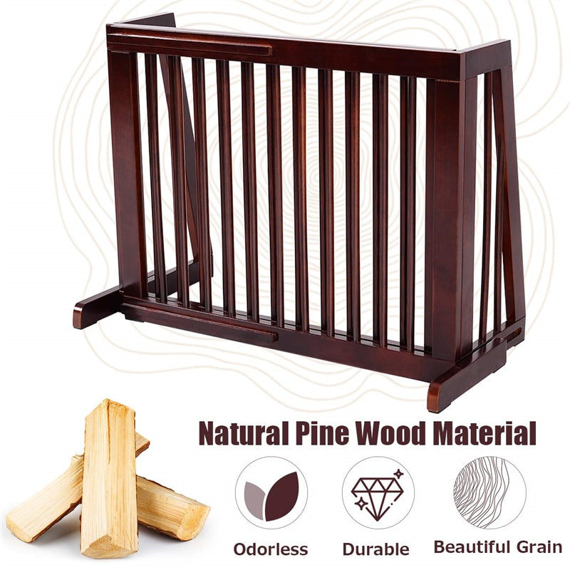 Freestanding Pet Gate Expandable Wood Dog Gate 28''- 80'' Adjustable Step Over Pet Fence for Indoor