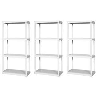 GRACIOUS LIVING White 4-Tier Plastic Garage Storage Shelving Unit (12 in. W x 48 in. H x 24 in. D) 3 x 91064-1C-90