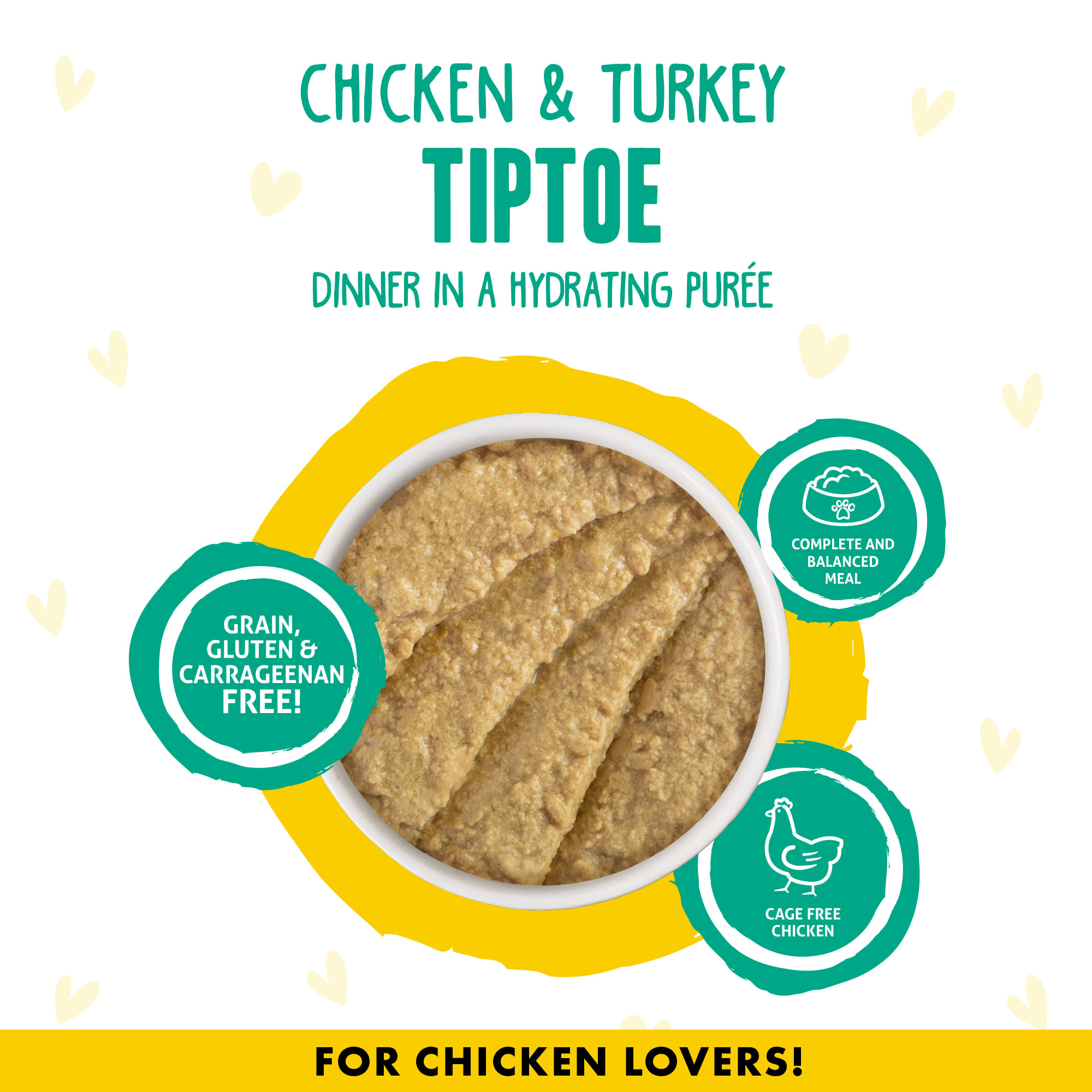 B.F.F. P.L.A.Y. Tiptoe Chicken  Turkey Dinner in a Hydrating Puree Wet Cat Food， 3 oz.， Case of 12