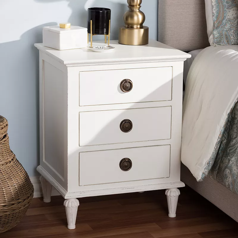 Baxton Studio Venezia Whitewash 3-Drawer Nightstand