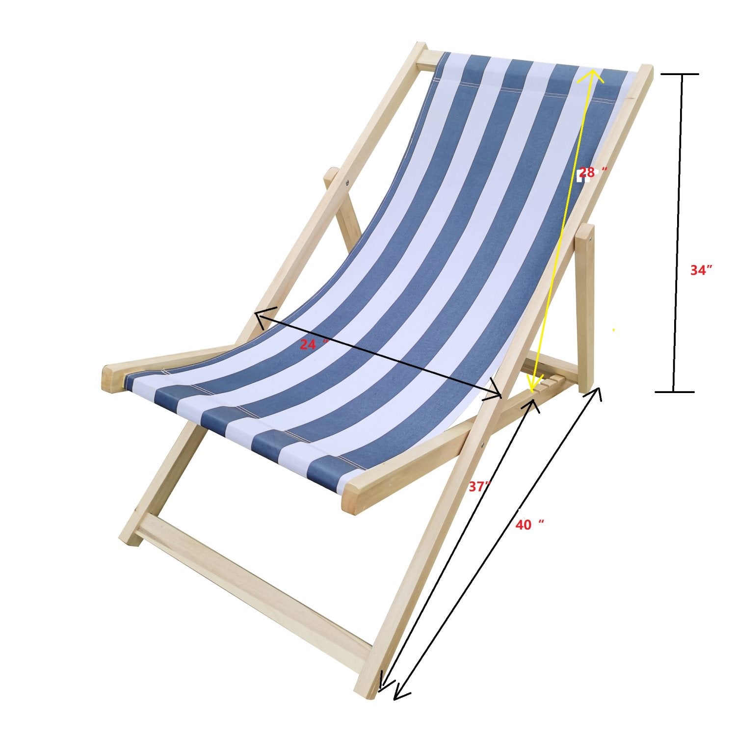 HISTOYE Beach Reclining Chair Outdoor Patio Sling Chair,Portable Garden Pool Beach Lounge Chair Reclining Chair,Lawn Seat for Garden, Swimming Pool and Beach,Blue White Stripes