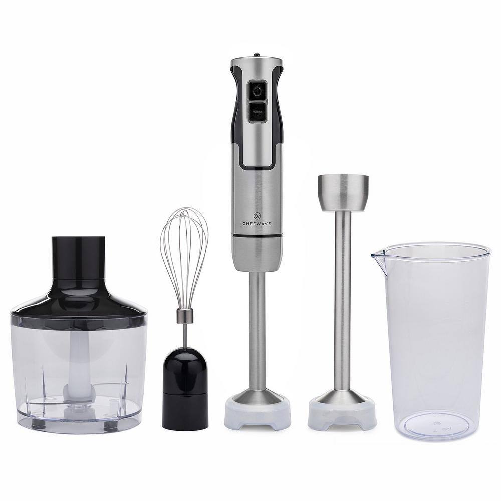 CHEFWAVE 500-Watt 9-Speed Black Immersion Blender with attachments CW-HB500