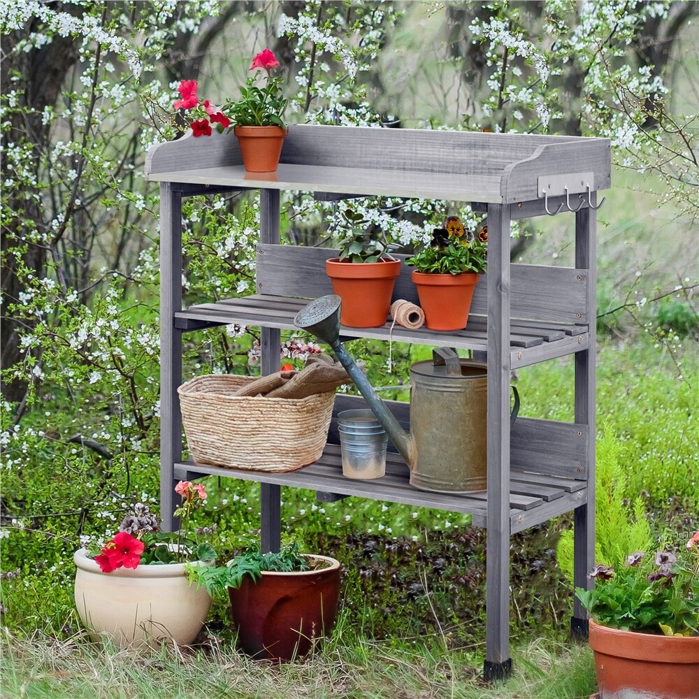 Yaheetech Outdoor Potting Bench Table Station with Storage Shelf