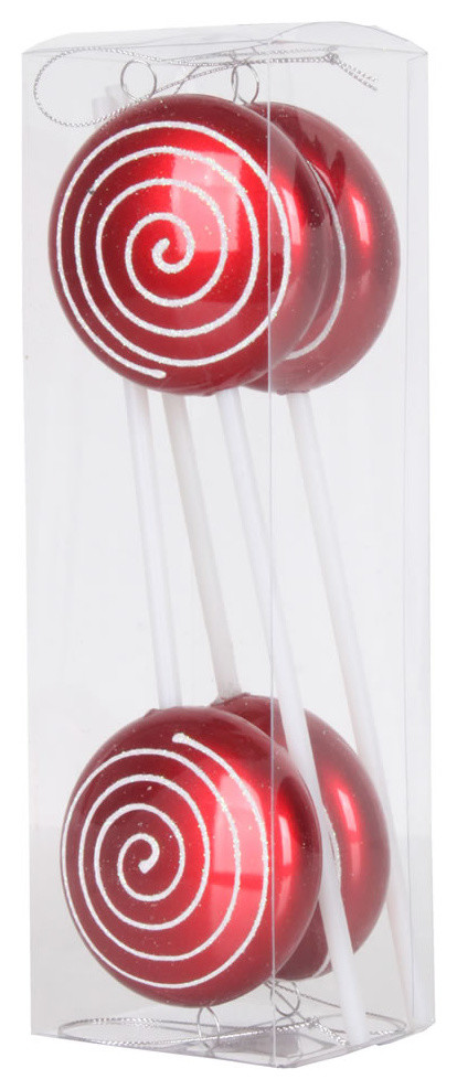 Vickerman 10 quotRed Candy Irid Swirl Lollipop  Set of 4   Traditional   Christmas Ornaments   by Vickerman Company  Houzz