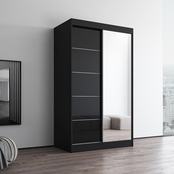 Aria High Gloss 2-door Modern Wardrobe with Mirror - - 28494566