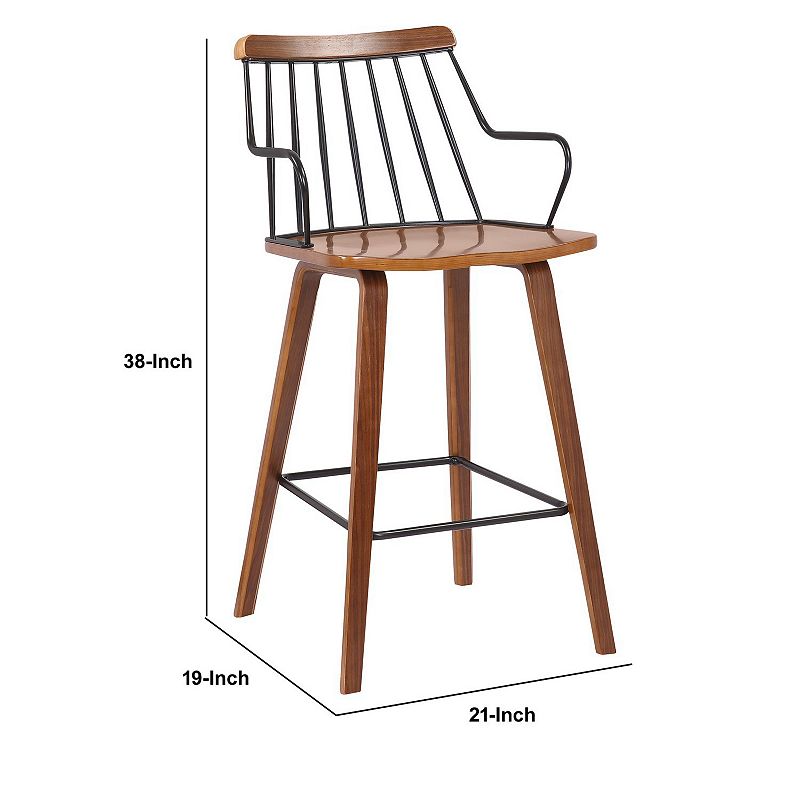 26 Inches Counter Height Barstool with Spindle Back， Brown and Black