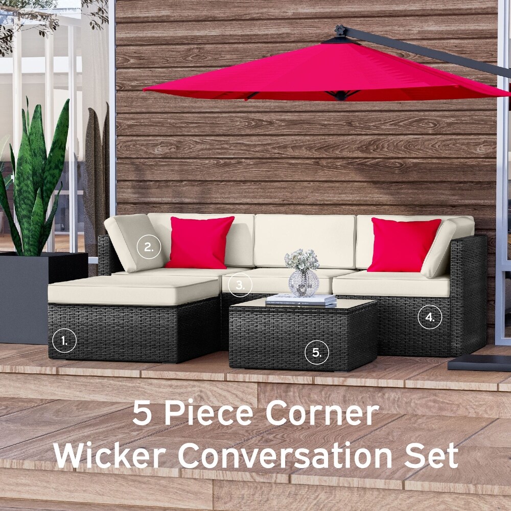 Nestl 5 Piece Outdoor Wicker Patio Furniture Set   Patio Furniture Set with Sectional Patio Seating