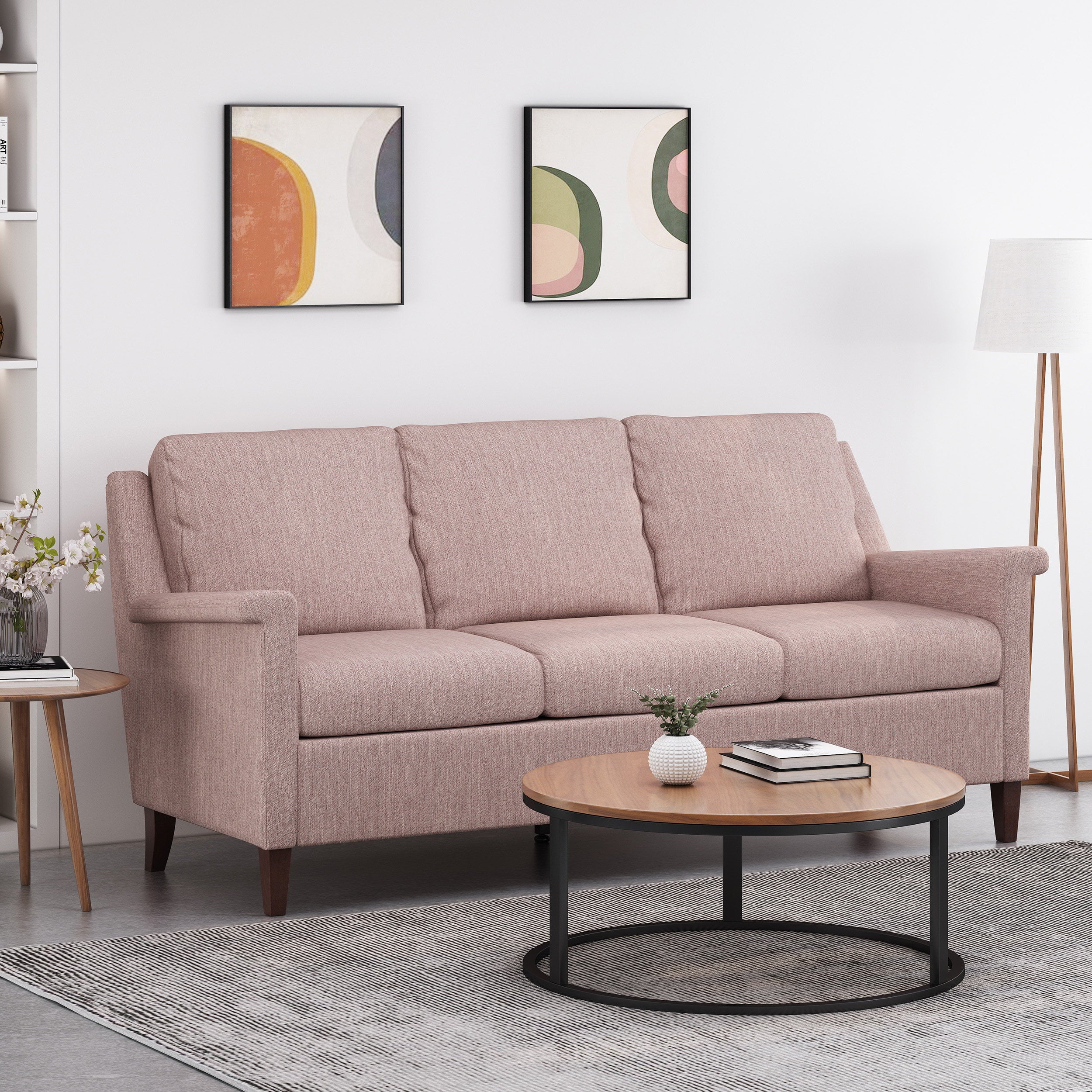 Noble House Ember Interiors Sofa, Espresso and Light Blush