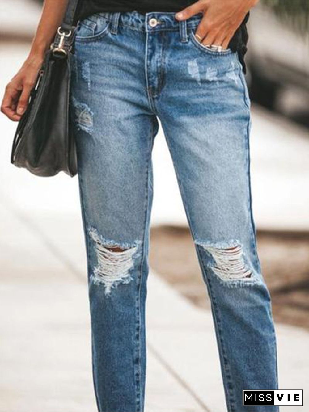 Ripped Slim Fit Washed Jeans P14397