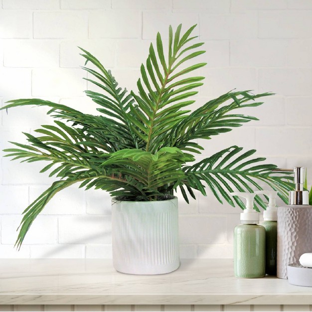 X 18 quot Artificial Phoenix Palm Plant In Ceramic Pot White Lcg Florals