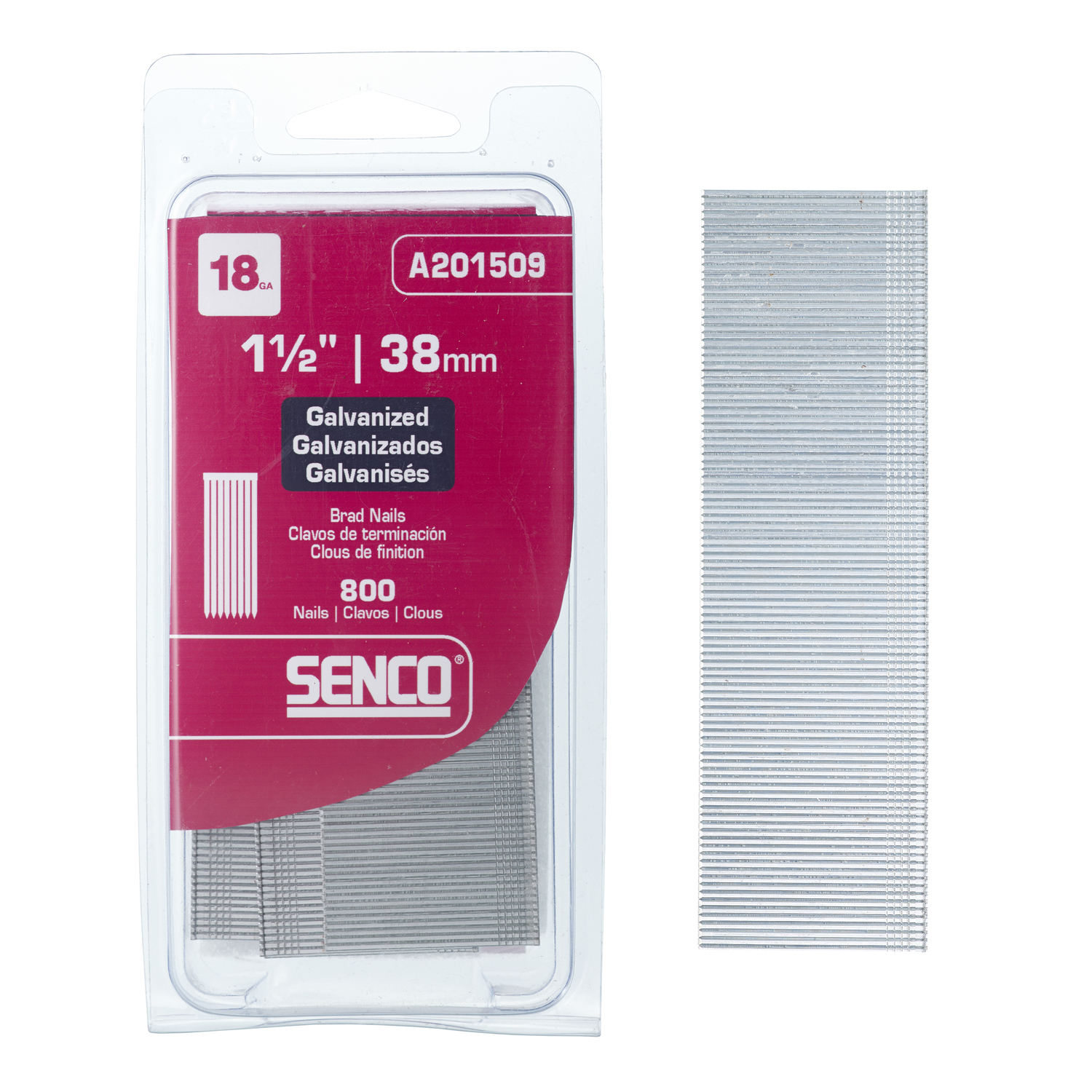 Senco 1-1/2 in. 18 Ga. Straight Strip Galvanized Brad Nails 800 pk