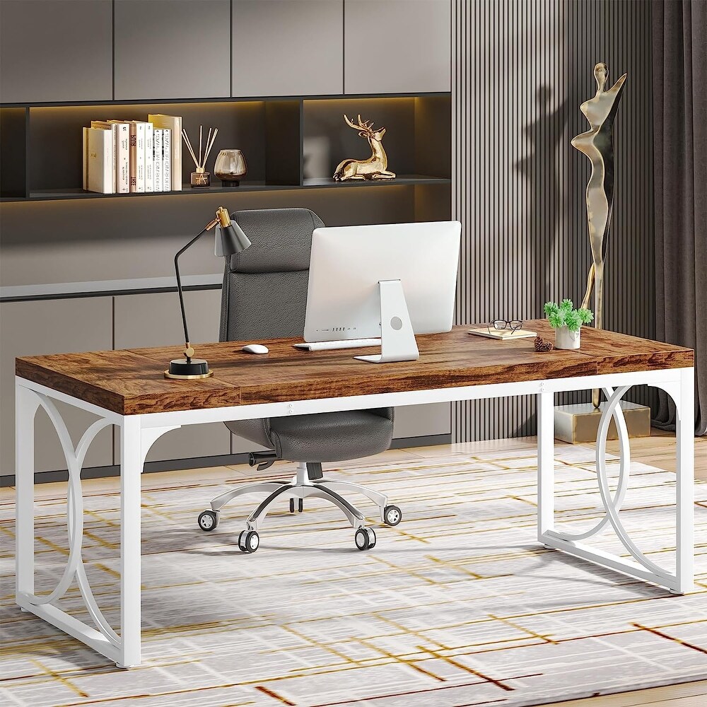 Thicken Wood Executive Desk  Large Office Desk with Metal Frame