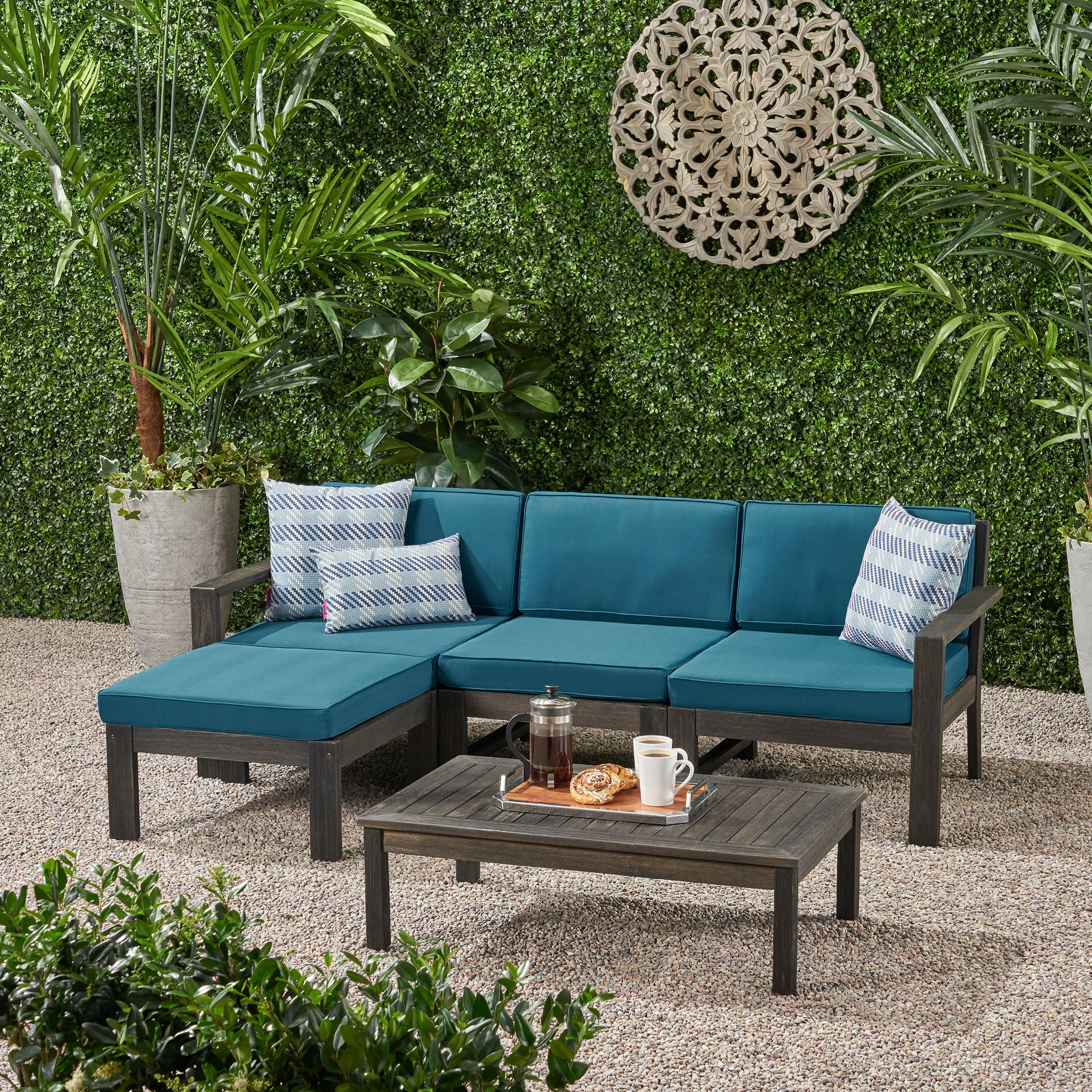 Makayla Ana Outdoor 3 Seater Acacia Wood Sofa Sectional with Cushions