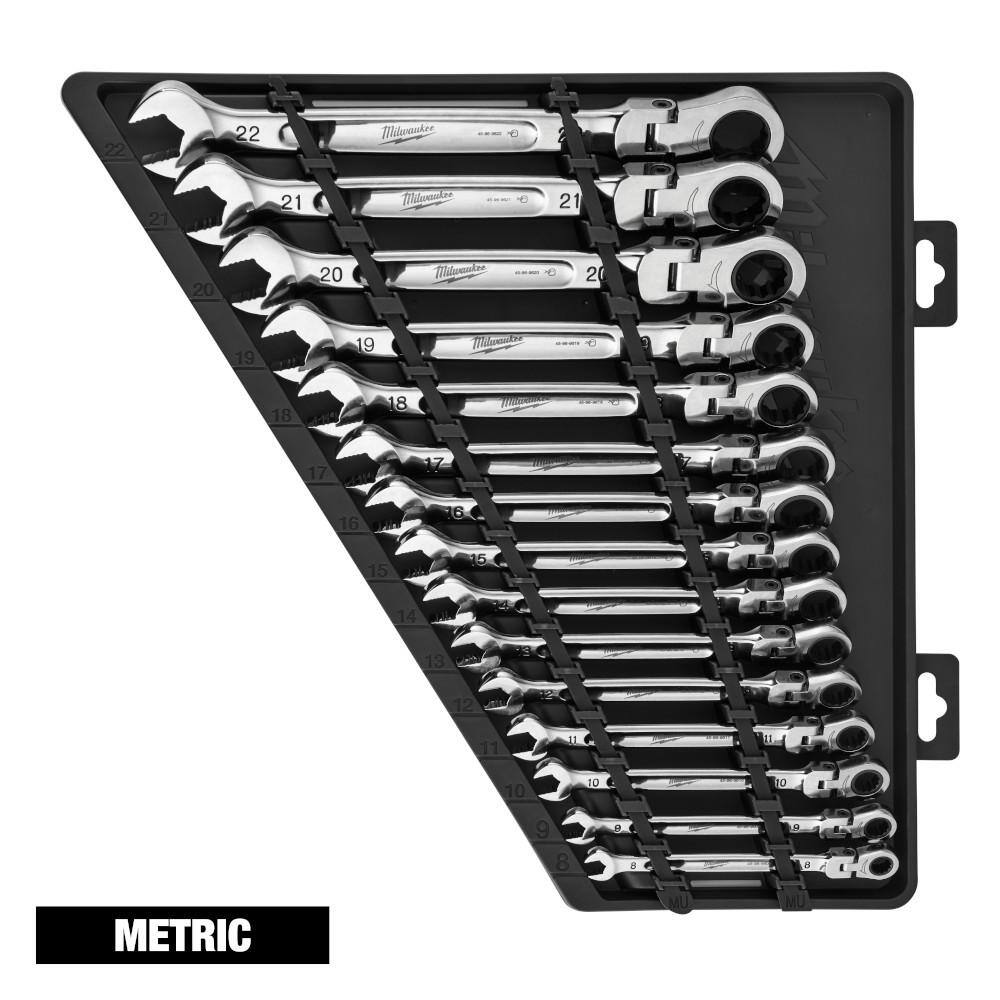 MW 144-Position Flex-Head Ratcheting Combination Wrench Set Metric (15-Piece) 48-22-9513