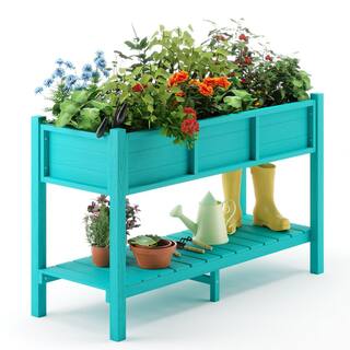 LUE BONA Raised Garden Bed Elevated Wood Planter Box Stand for Backyard Patio Balcony-Blue DPTHD23002-3