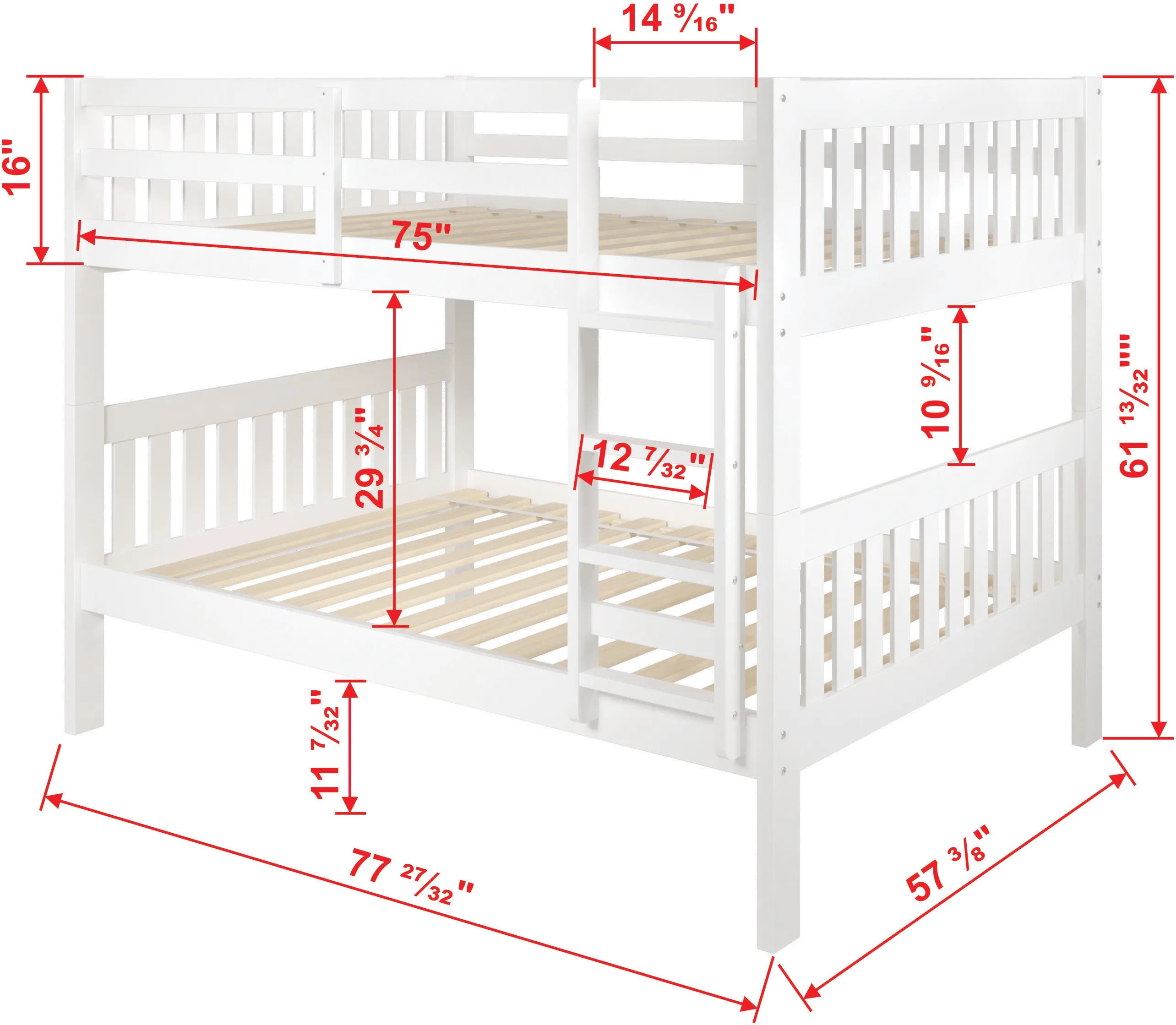 Mission White Full-over-Full Bunk Bed with Drawers