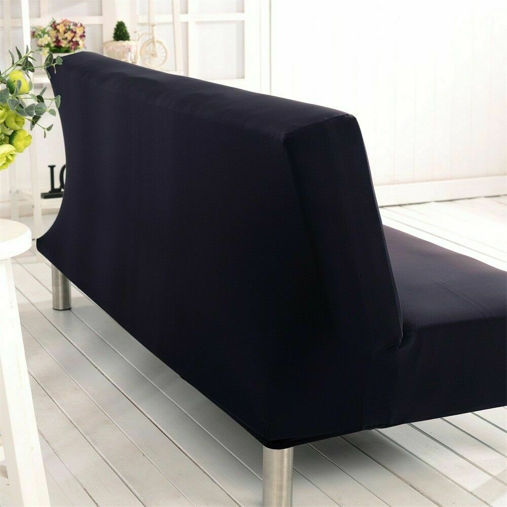 Jian Ya Na Armless Folding Sofa Bed Cover Solid Color Stretch Futon Slipcover Protector Black