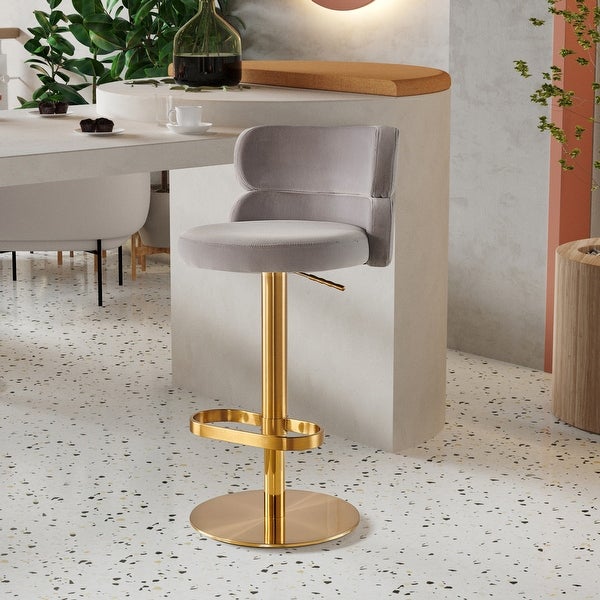 Upholstered Height-adjustable Rounded Mid-back Barstool