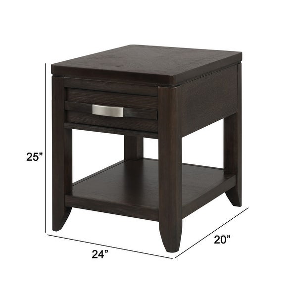 Joni 25 Inch Side End Table， 1 Drawer and Shelf， Espresso Brown Acacia Wood